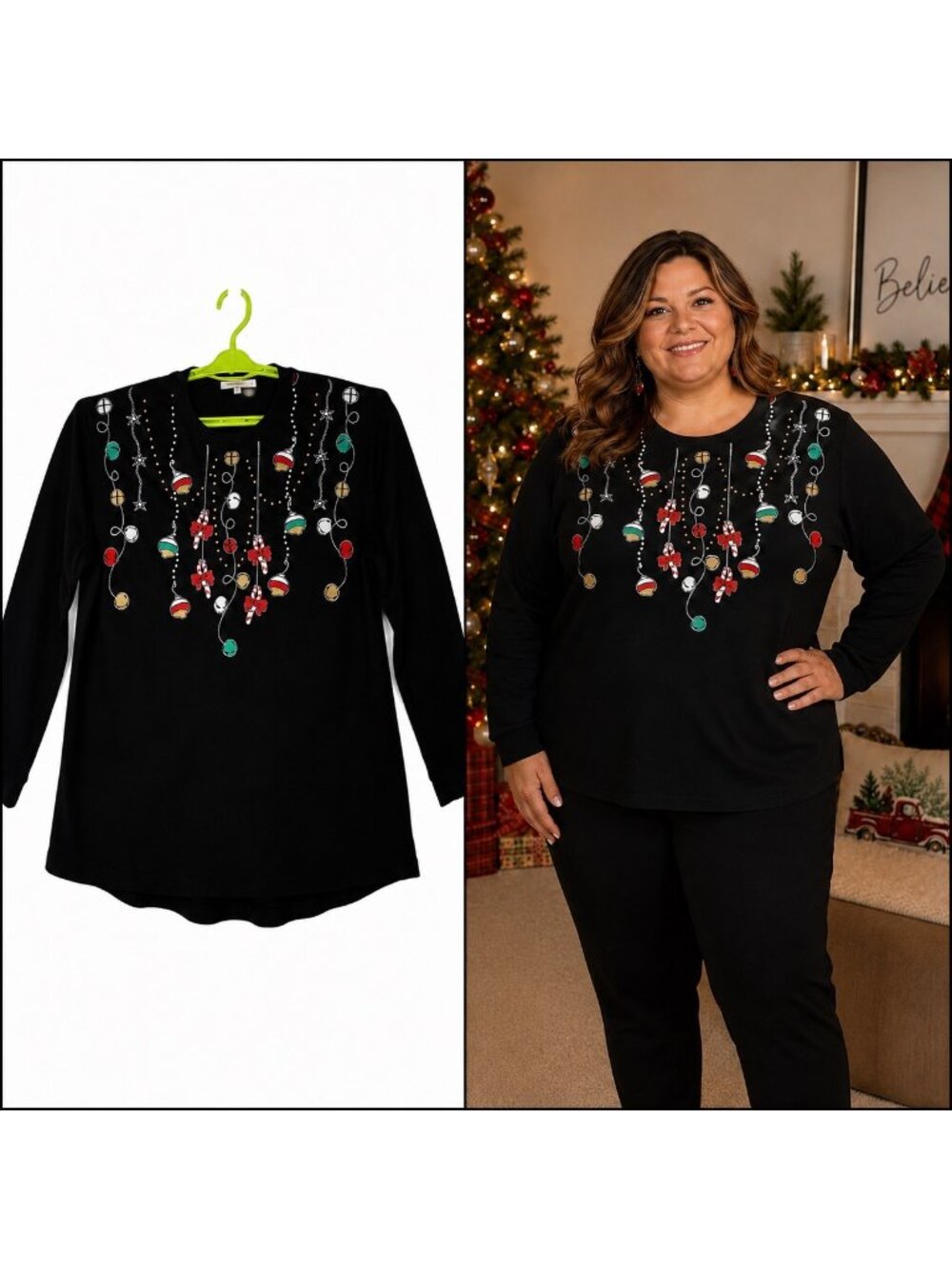 Christmas M&C Sportswear Black Long Sleeve T-Shirt Cozy Comfy Holiday XX-Large